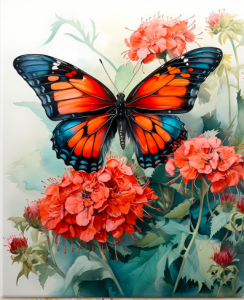  Zestaw do malowania po numerach  Motyl i Kwiaty 40 x 50 cm TISHIRON