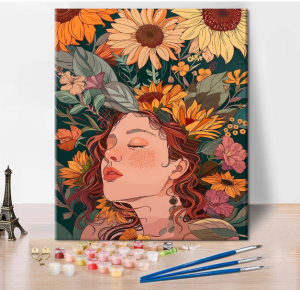 Zestaw do malowania po numerach Dziewczyna w fantazji kwiatowej 40 x 50 cm TISHIRON