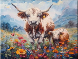 Zestaw do malowania po numerach Krowa i cielę  40 x 50 cm TISHIRON 