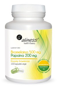Bromelaina 500mg + Papaina 200mg enzymy trawienne 100kaps. ALINESS