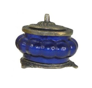 Świeca Ręcznie Robiona w niebieskim szkle z orientalnym motywem - NAG CHAMPA - Song of India